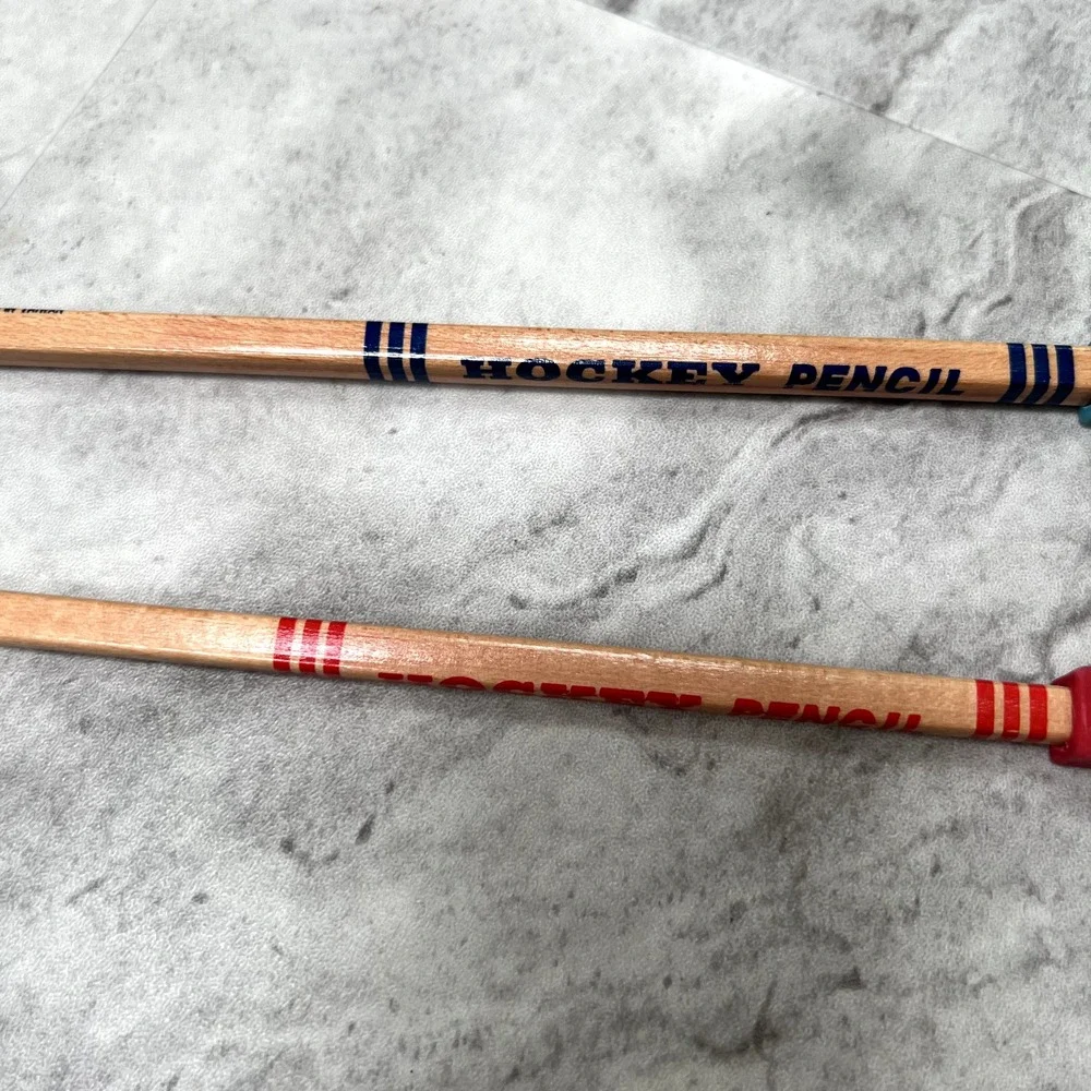 Vintage Hockey Pencil Set Table Game Set of 2 Pencils Unsharpened with Erasers‎